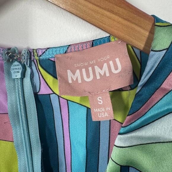 Show Me Your MUMU Dress Women S Blue Green Pink Go Out Go Go Luxe Party 70s - Picture 6 of 9